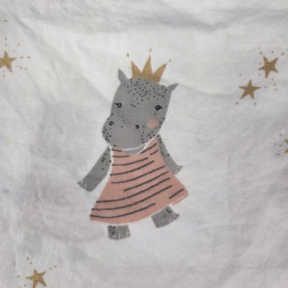 Land of Nod Toddler Flat Sheet & Pillowcase Pink Princess Hippo Crate & Barrel